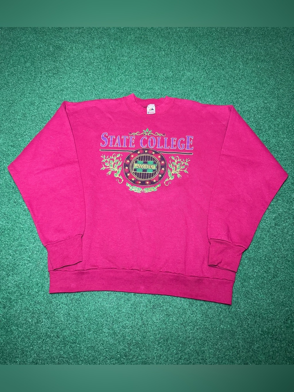 State College Vintage Crewneck 80s 90s Retro Large 22x27 Red Sweatshirt